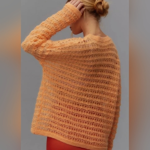 $198 NWT Anthropologie Open-Stitch WOOL pullover crocheted sweater M Spider Web